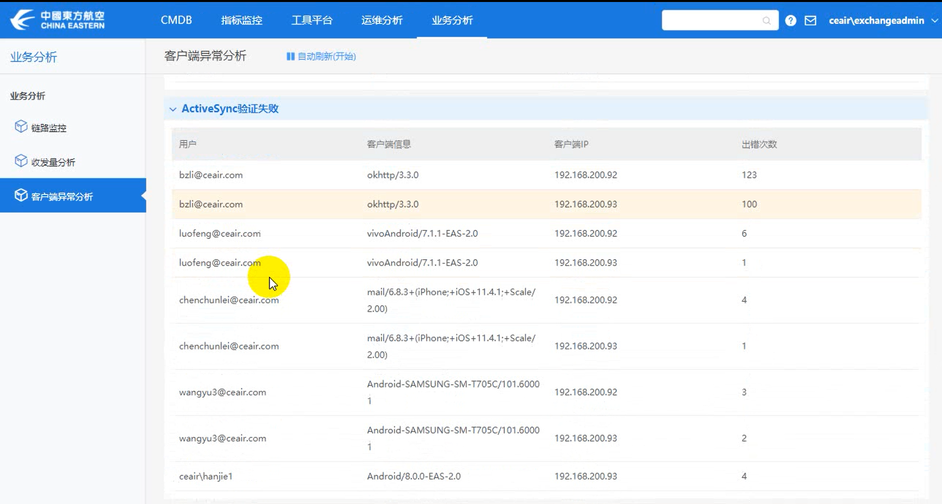 IT运维分析-Exchange运维分析-邮件客户端登录行为分析